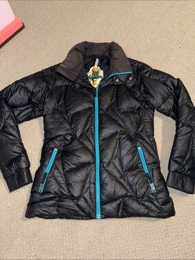Burton Black Packable Puffer ski Jacket Teal Zippers women’s size medium